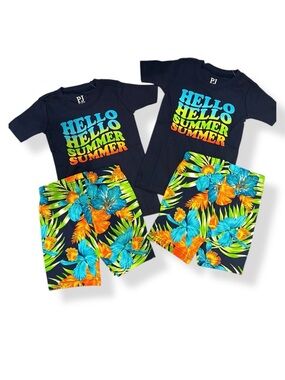 PJ Place Twin Toddler Boys 2 Outfit Sets Tropical Shirt Shorts Bundle 3T NWT